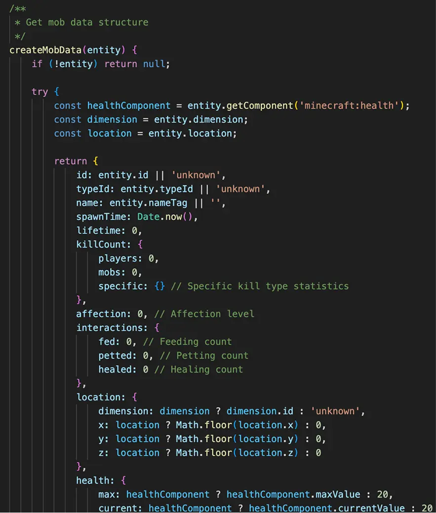 Data management code snippet